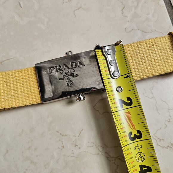 PRADA Waist Belt Yellow Nylon Fabric Silver Logo Buckle Size 36 Made In Italy - Picture 15 of 15